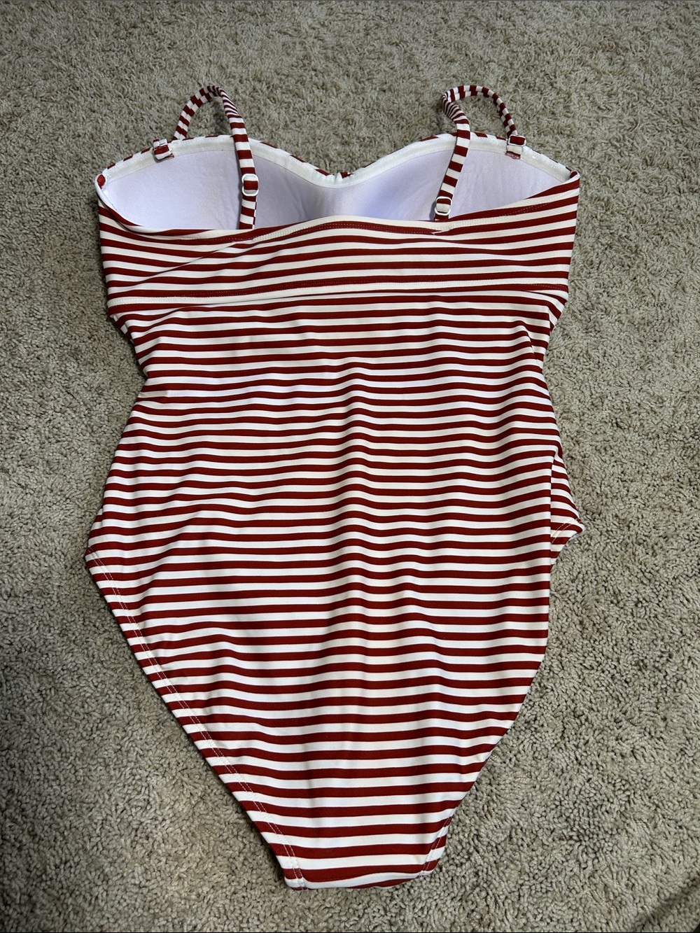 Kona Sol Red and White Striped One-Piece Swimsuit, Size M - Picture 2 of 4